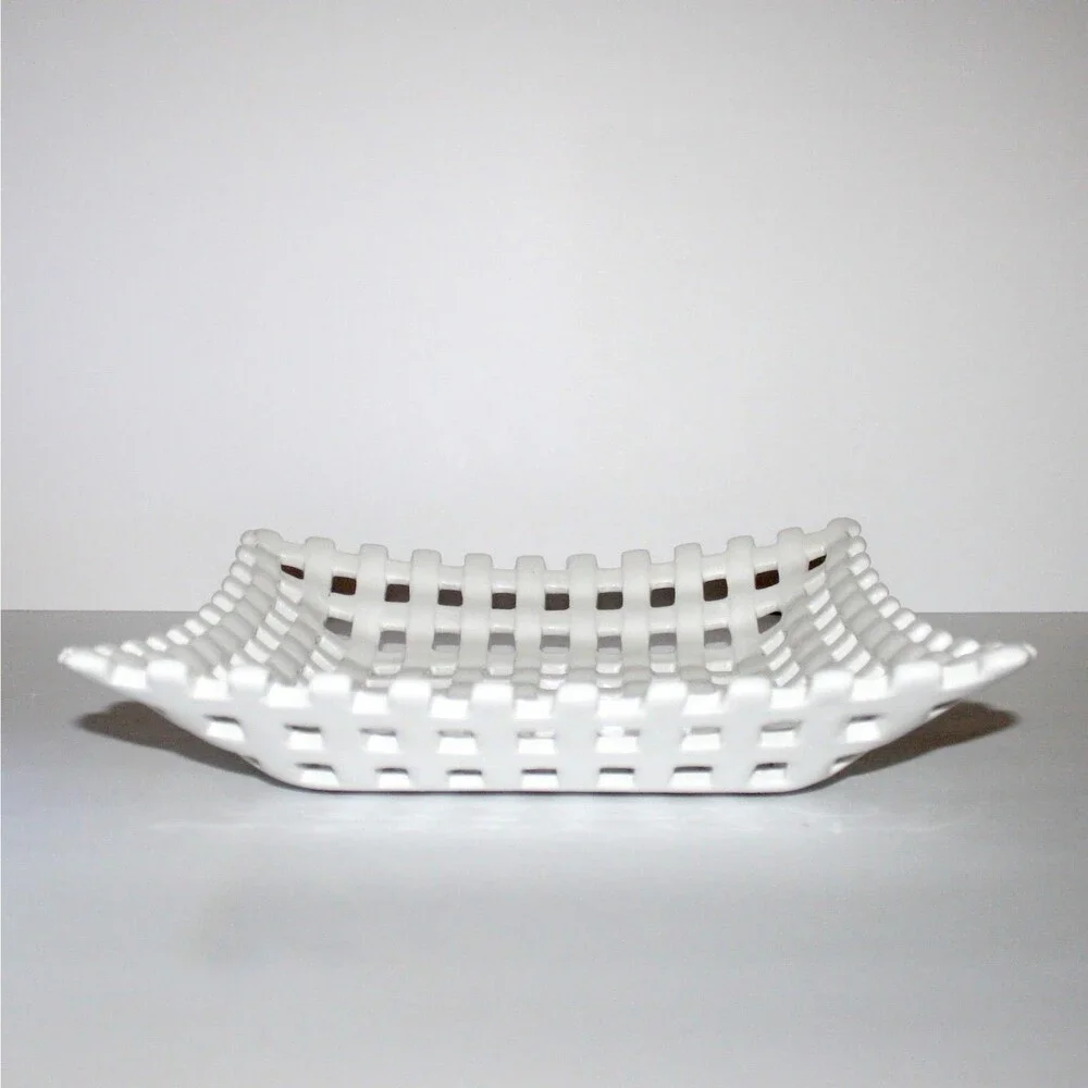 Pier 1 White Ceramic Lattice Bowl fruit basket weave 11